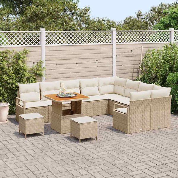 vidaXL Set Divano da Giardino con cuscino 12 pcs Beige Poly Rattan