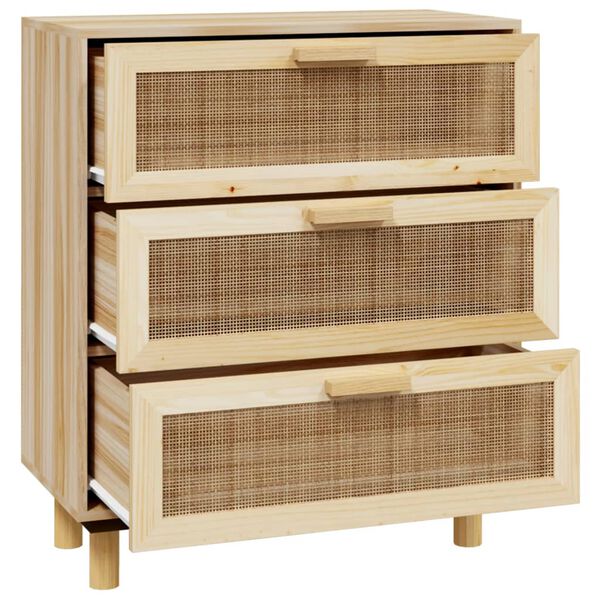 vidaXL Credenza Marrone 60x30x70cm Legno Massello Pino Rattan Naturale