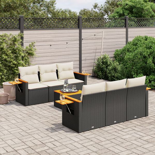 vidaXL Set Divani da Giardino con Cuscini 7pz Nero Polyrattan