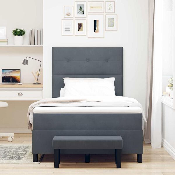 vidaXL Letto a molle con materasso Grigio scuro 120 x 200 cm Velluto