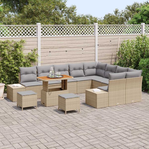vidaXL Set Divano da Giardino 12 pcs Beige Poly Rattan