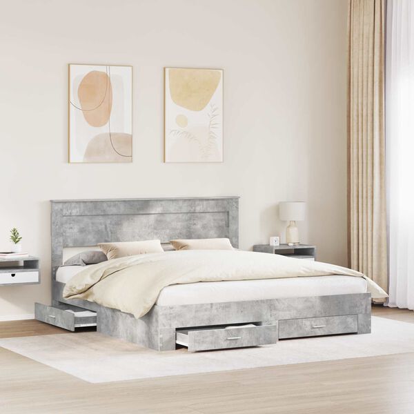 vidaXL Struttura del letto con testiera Grigio cemento 200 x 200 cm