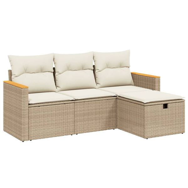 vidaXL Set Divano da Giardino 4 pz con Cuscini Beige in Polyrattan