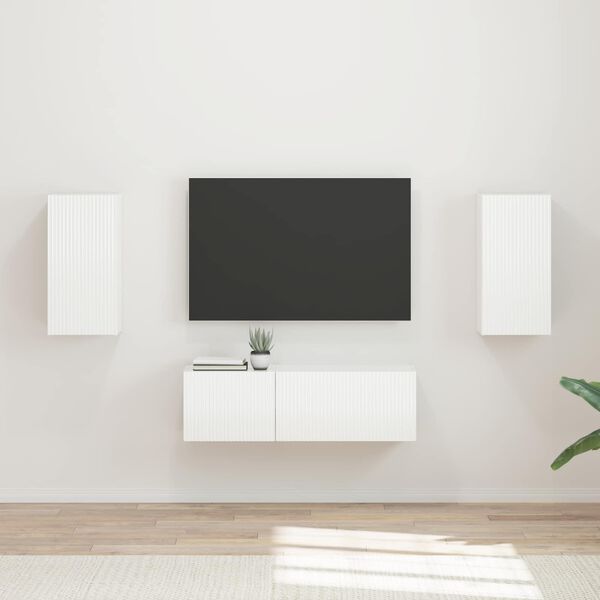 vidaXL Set di Mobiletto da TV a Parete 4 pcs Bianco Lucido