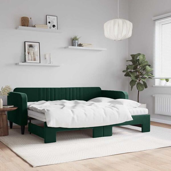 vidaXL Divano Letto Estraibile Materassi Verde Scuro 80x200 Velluto