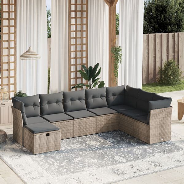 vidaXL Set Divano da Giardino 8 pz con Cuscini Grigio in Polyrattan