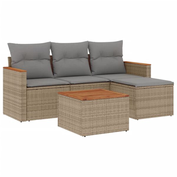 vidaXL Set Divano da Giardino 5 pz con Cuscini Beige Misto Polyrattan