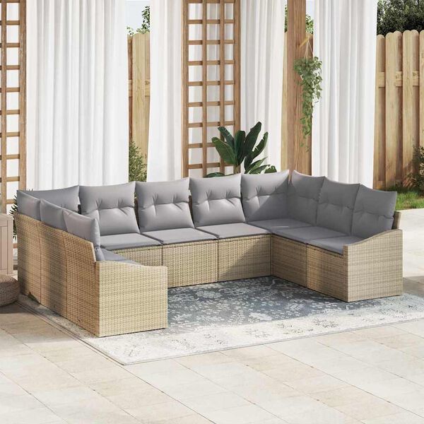 vidaXL Set Divano da Giardino 9 pcs Beige Poly Rattan