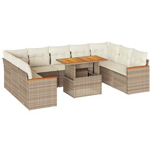 vidaXL Divano da Giardino 10 pz con Cuscini Beige in Polyrattan Acacia