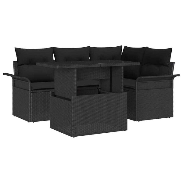 vidaXL Set Divano da Giardino con cuscino 5 pcs Nero Poly Rattan