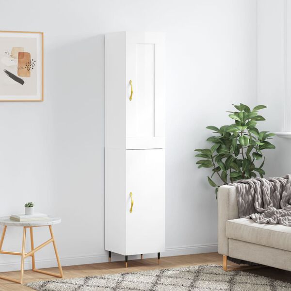 vidaXL Credenza 34,5x34x180 cm in Legno Multistrato Bianco Lucido