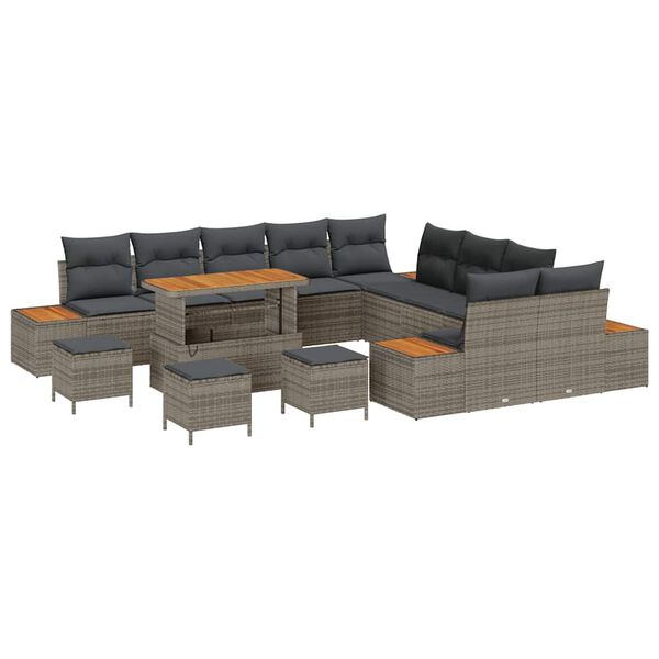 vidaXL Set Divano da Giardino 14 pcs Grigio polyrattan