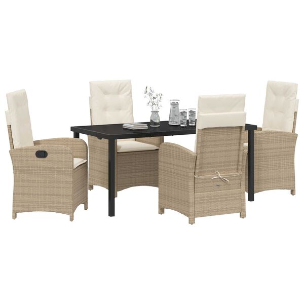 vidaXL Set da Pranzo per Giardino con cuscino 5 pcs Beige polyrattan