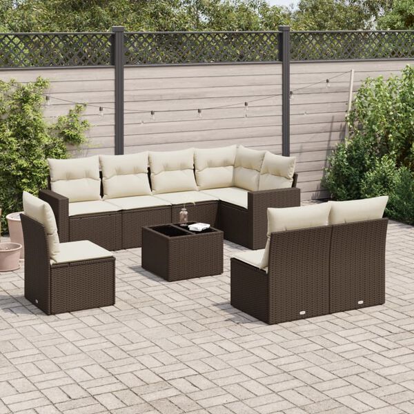 vidaXL Set Divani da Giardino 9pz con Cuscini Marrone in Polyrattan