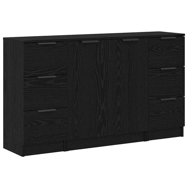 vidaXL Credenza con cassetto 3 pcs Rovere Nero Legno multistrato