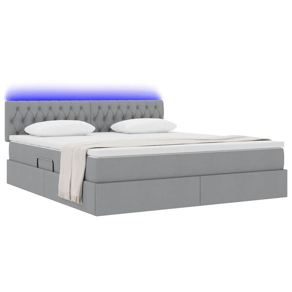 vidaXL Letto con contenitore e LED Grigio chiaro 180 x 200 cm Tessuto