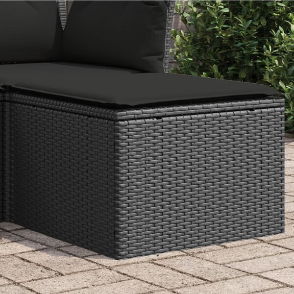 vidaXL Sgabello da giardino con cuscino nero 55x55x37 cm in polyrattan