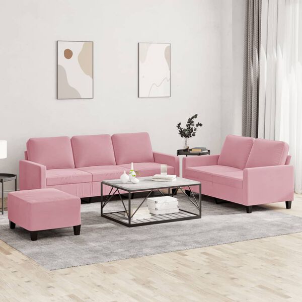 vidaXL Set di Divani 3 pz con Cuscini rosa in Velluto