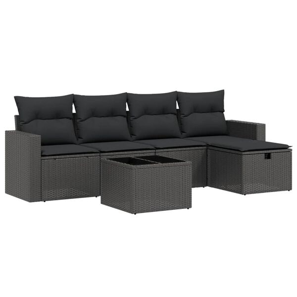 vidaXL Set Divano da Giardino 6 pz con Cuscini Nero in Polyrattan