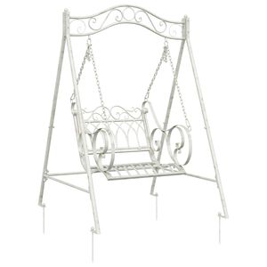 vidaXL Panchina a Dondolo Acciaio 113 x 121,5 x 168 cm Bianco Antico