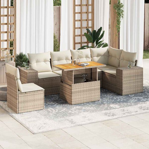 vidaXL Set Divani da Giardino 7 pz con Cuscini Beige in Polyrattan