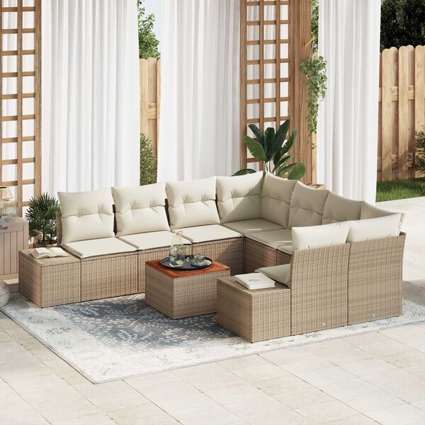 vidaXL Set Divano da Giardino 9 pcs Beige e Crema polyrattan