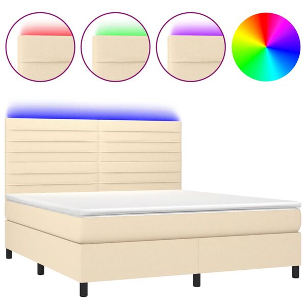 vidaXL Letto a Molle con Materasso e LED Crema 160x200 cm in Tessuto