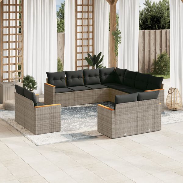 vidaXL Set Divani da Giardino 11 pz con Cuscini in Polyrattan Grigio