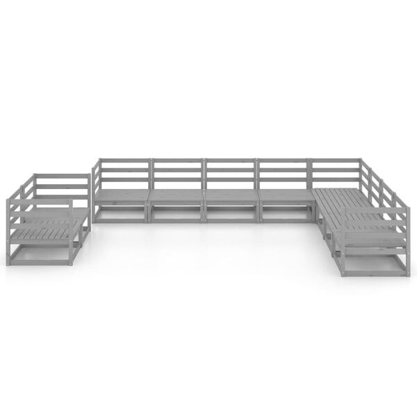 vidaXL Set Divani da Giardino 10 pz Grigio in Legno Massello di Pino