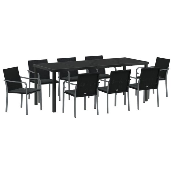 vidaXL Set da Pranzo per Giardino 9 pcs Nero e Grigio Rattan in PE