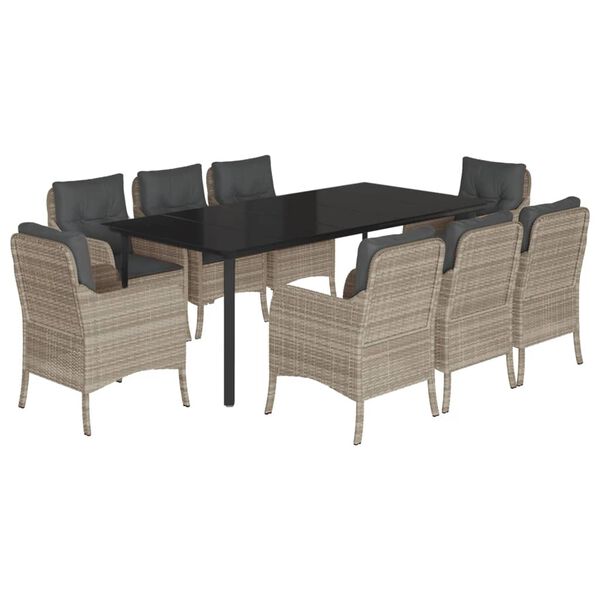 vidaXL Set Pranzo da Giardino 9pz con Cuscini Grigio Chiaro Polyrattan