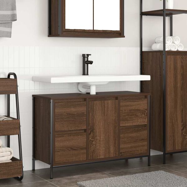 vidaXL Mobile Lavabo con Cassetti Rovere Marrone 90x34,5x60 cm