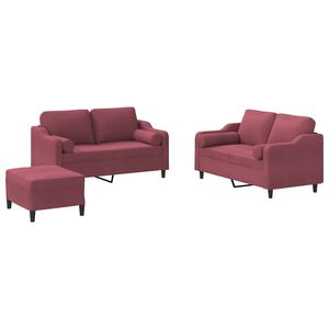 vidaXL Set di Divani 3 pz con Cuscini Rosso Vino in Tessuto
