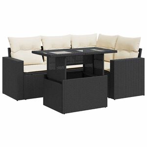 vidaXL Set Divani da Giardino 5 pz con Cuscini in Polyrattan Nero