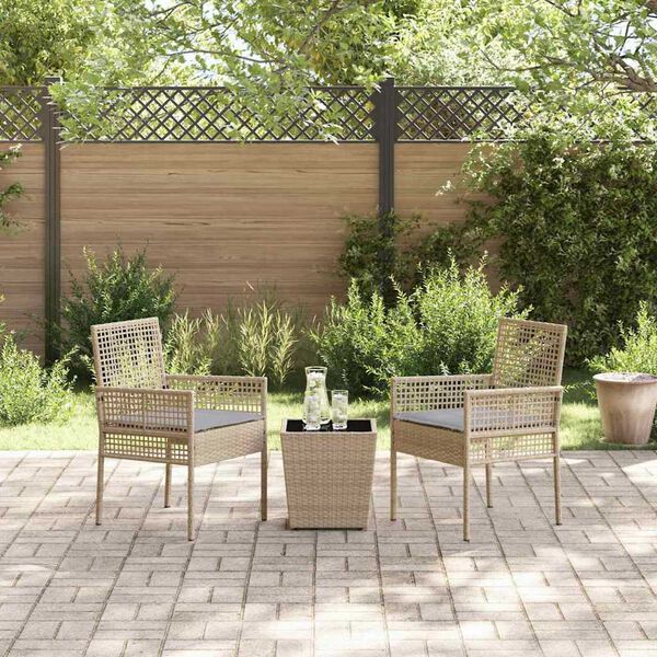 vidaXL Set Bistro da Giardino 3 pcs Beige Poly Rattan