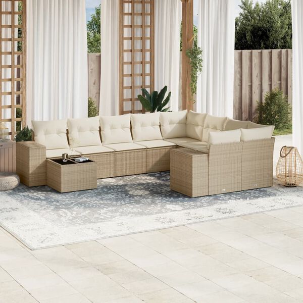 vidaXL Set Divano da Giardino 10 pz con Cuscini Beige in Polyrattan