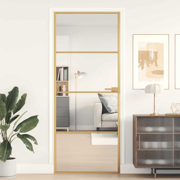 vidaXL Porta Interni Sottile Oro 83x201,5cm Vetro Temperato Alluminio