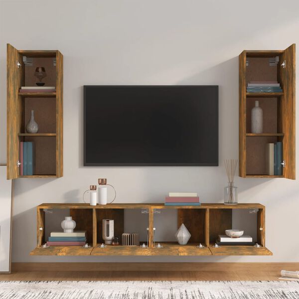 vidaXL Set di Mobili Porta TV 4 pz Rovere Fumo in Legno Multistrato