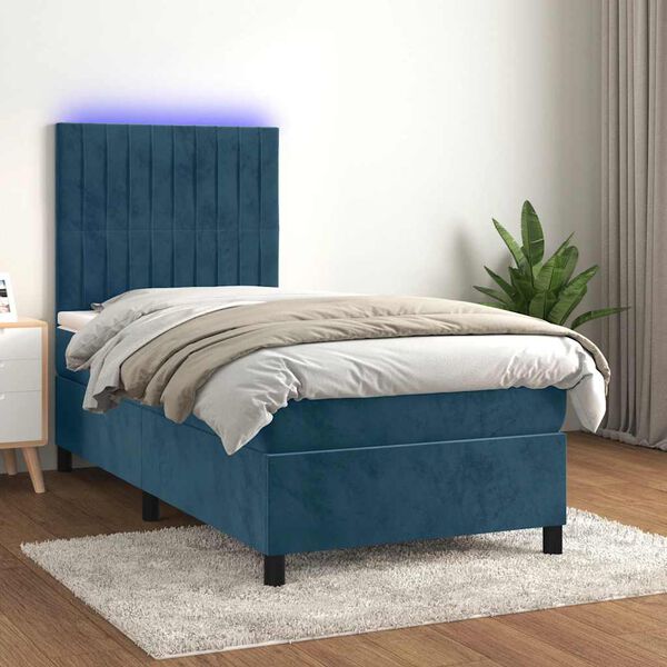 vidaXL Letto a Molle con Materasso e LED Blu Scuro 100x200 cm