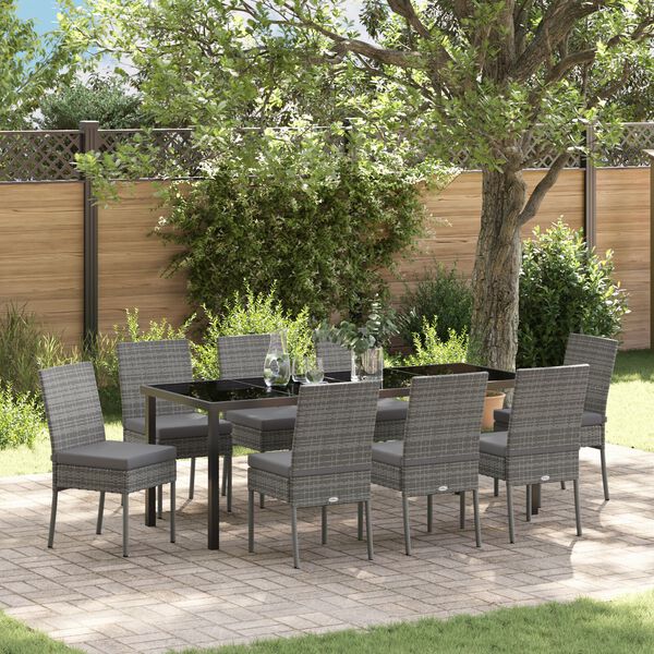 vidaXL Set da Pranzo per Giardino 9 pcs Grigio