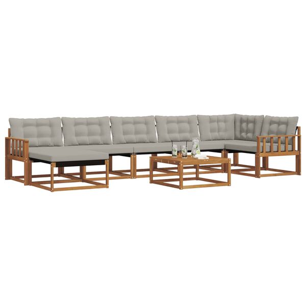 vidaXL Set di divani da esterno 8 pcs Grigio Naturale e Chiaro