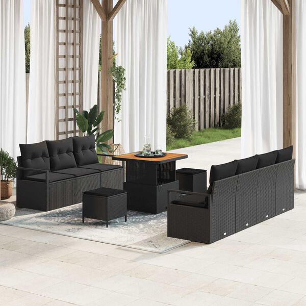 vidaXL Set Divano da Giardino con cuscino 10 pcs Nero polyrattan