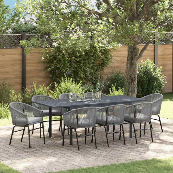 vidaXL Set da Pranzo per Giardino 9 pcs Grigio polyrattan