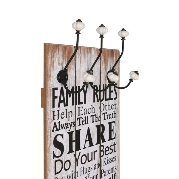 vidaXL Appendiabiti da Parete con 6 Ganci FAMILY RULES 120x40 cm