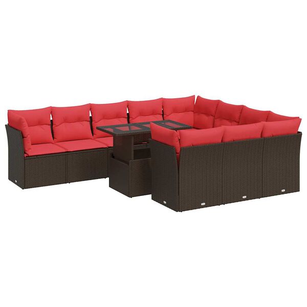 vidaXL Set Divani Giardino 11 pz con Cuscini Polyrattan Marrone Acacia