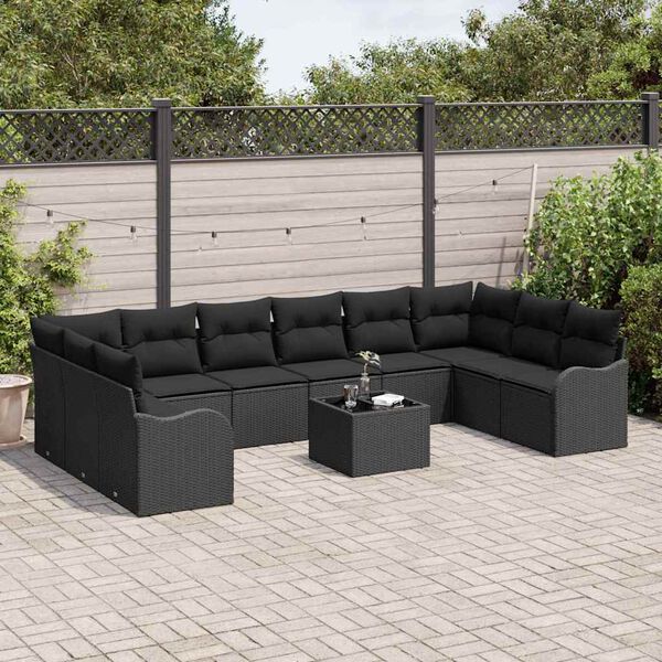 vidaXL Set Divano da Giardino Nero polyrattan