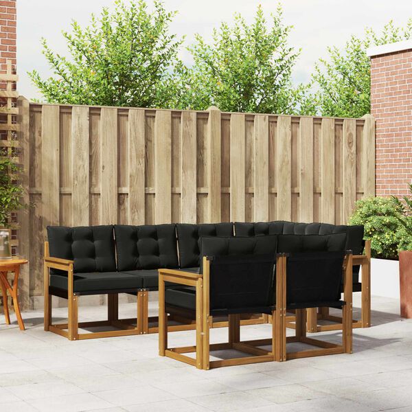vidaXL Set di divani da esterno con cuscino 7 pcs Naturale e Nero