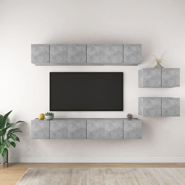 vidaXL Mobili Porta TV 8 pz Grigio Cemento in Legno Multistrato