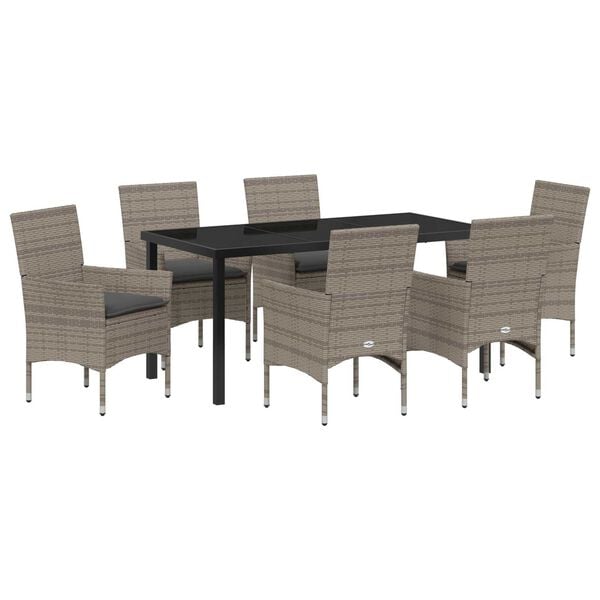 vidaXL Set da Pranzo per Giardino con cuscino 7 pcs Grigio polyrattan