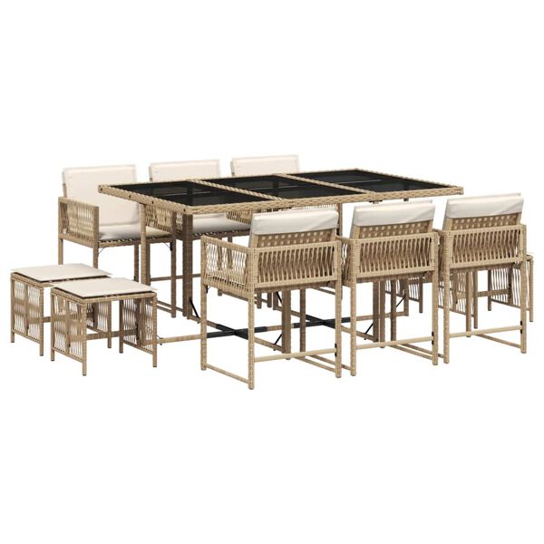 vidaXL Set da Pranzo da Giardino 11 pz con Cuscini Beige in Polyrattan